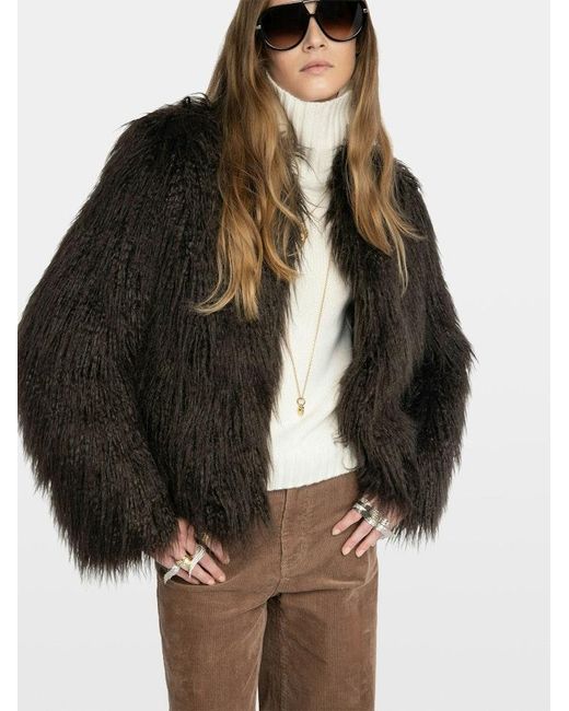 Zadig & Voltaire Black Freddie Curly Faux Fur Coat