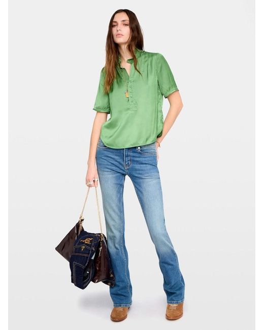 Zadig & Voltaire Green Topher Satin Top