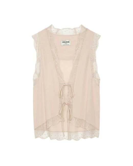 Zadig & Voltaire Natural Topzy Diamanté Silk Top