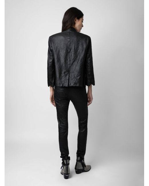 Zadig & Voltaire Black Verys Blazer Crinkled Leather