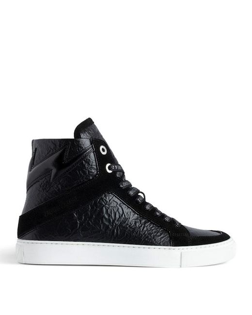 Zadig & Voltaire Black High Flash Crinkle-texture Leather High-top Trainers