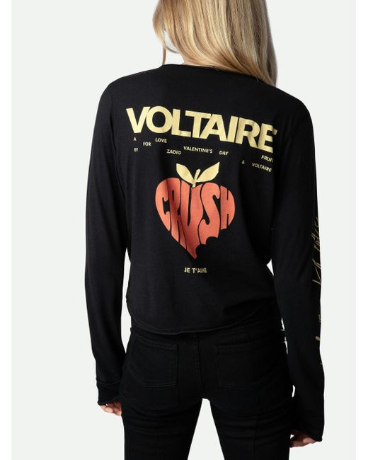 Zadig & Voltaire Black Crop-t-shirt Mit Henley-ausschnitt Concert Crush