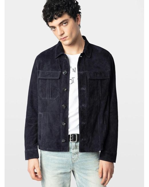 Zadig & Voltaire Blue Kuba Suede Leather Jacket for men