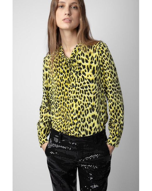 Zadig & Voltaire Green Taos Leopard Silk Blouse