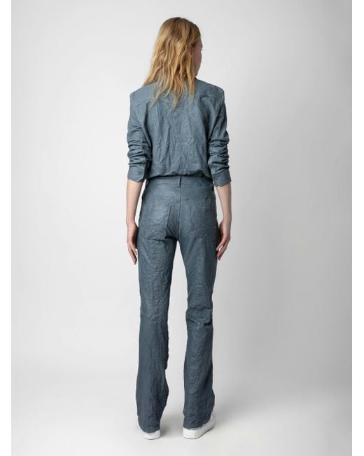 Zadig & Voltaire Blue Pistol Crinkled Leather Trousers