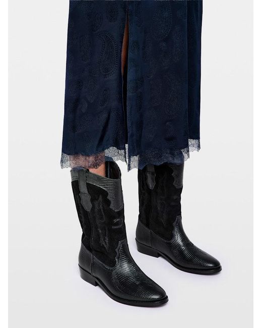 Zadig & Voltaire Black Tex Leather Western Boots