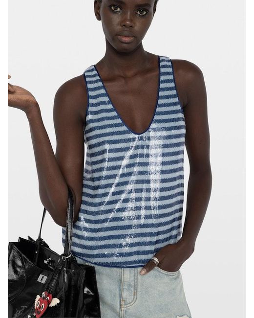 Zadig & Voltaire Blue Tarys Sequin Tank Top