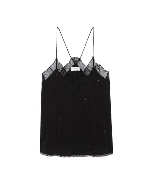 Zadig & Voltaire Black Christy Diamanté Silk Camisole