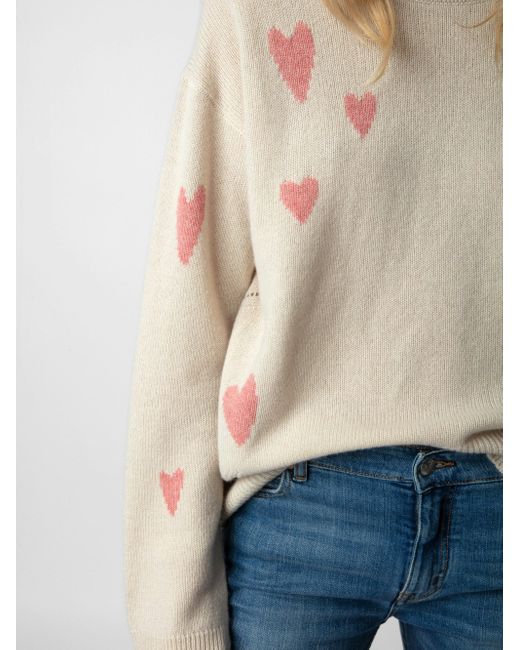 Zadig & Voltaire White Markus Heart-motif Relaxed-fit Cashmere Jumper