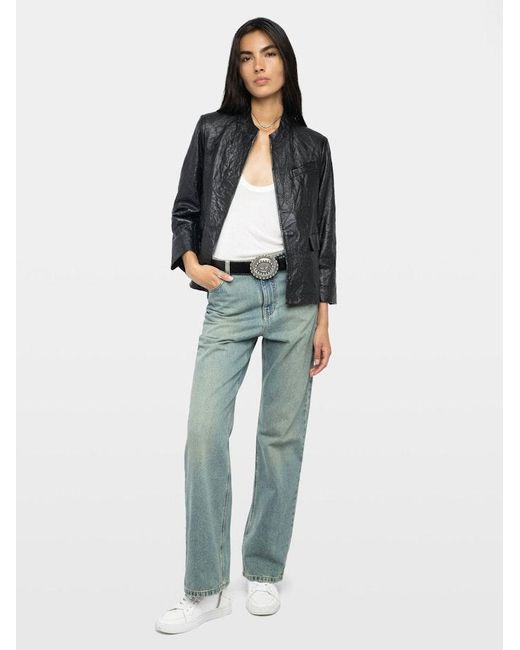 Zadig & Voltaire Black Veryn Creased Leather Blazer