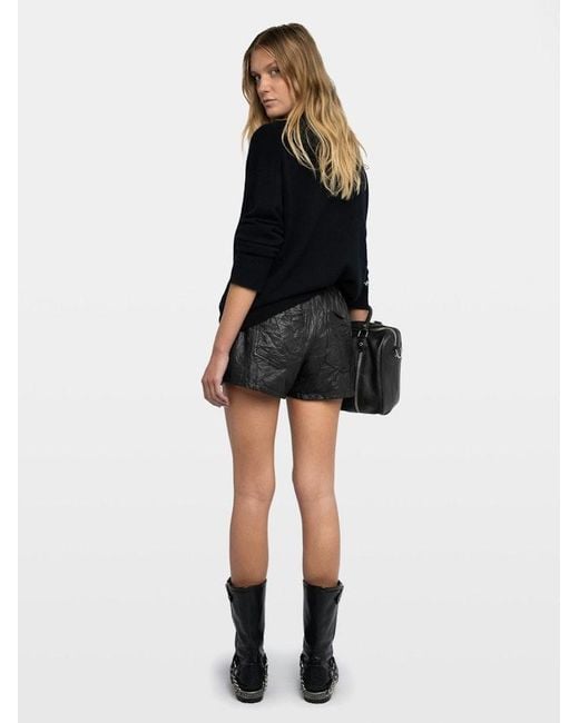 Zadig & Voltaire Black Pax Crinkled Leather Shorts