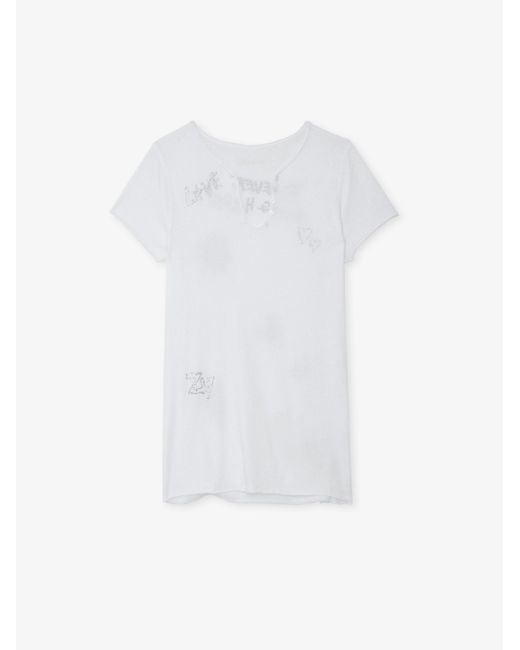 Zadig & Voltaire White T-shirt Mit Henley-ausschnitt Strass
