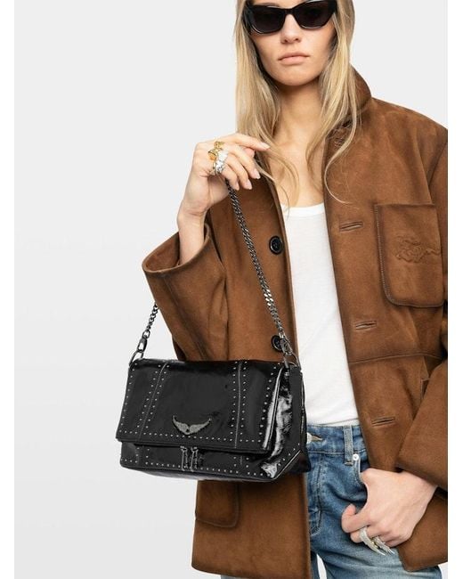 Zadig & Voltaire Black Rocky Ii Vintage Patent Studs Bag