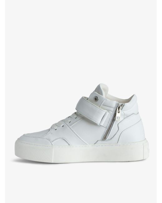 Zadig & Voltaire White Flash Logo-embroidered Leather Mid-sole Trainers