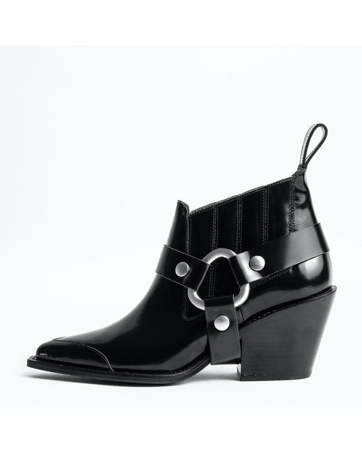 Zadig & Voltaire Black N'dricks Glossy Ankle Boots
