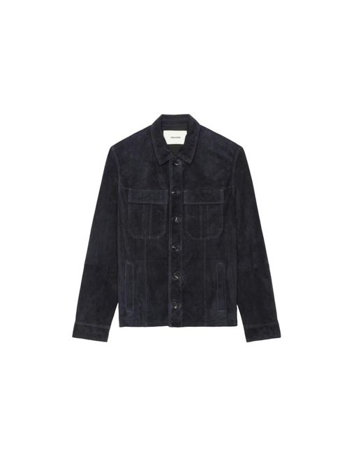 Zadig & Voltaire Blue Kuba Suede Leather Jacket for men