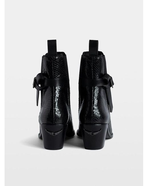 Zadig & Voltaire Black Tyler Python-Effect Leather Ankle Boots