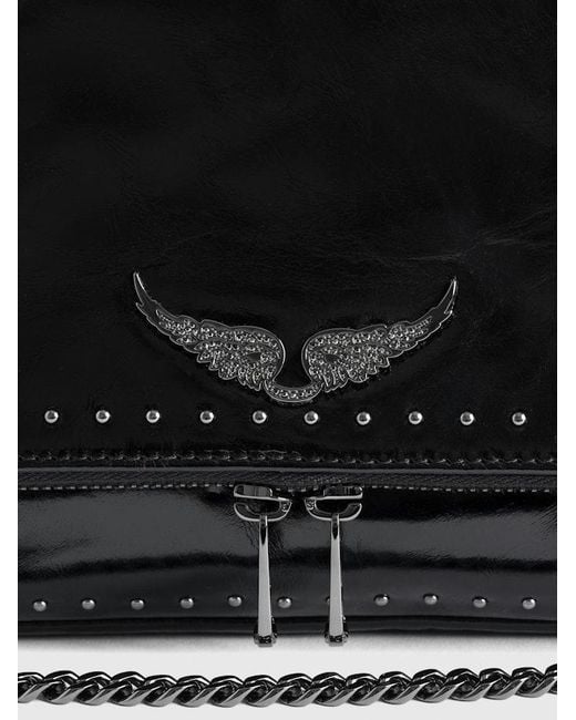 Zadig & Voltaire Black Rocky Ii Vintage Patent Studs Bag