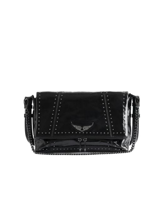 Zadig & Voltaire Black Rocky Ii Vintage Patent Studs Bag
