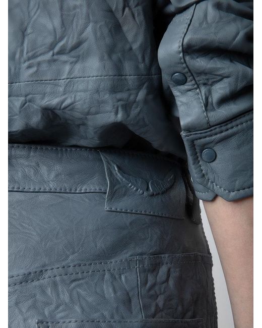 Zadig & Voltaire Blue Pistol Crinkled Leather Trousers