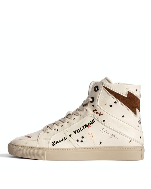 Sneakers montantes cuir high flash zv1747 blanc tan Zadig & Voltaire en coloris Natural