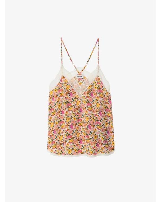 Zadig & Voltaire White Christy Floral Sleeveless Top With Embroidered Wings