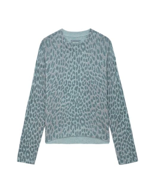 Zadig & Voltaire Blue Markus Leopard-Print Cashmere Jumper