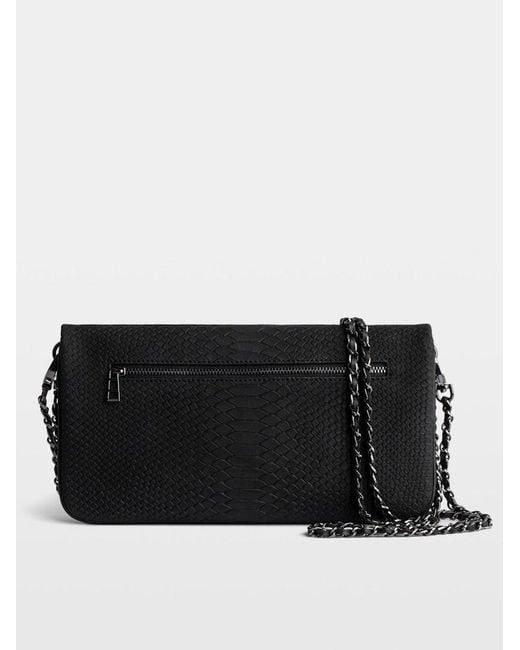Zadig & Voltaire Black Rock Python-Embossed Wing-Embellished Leather Clutch