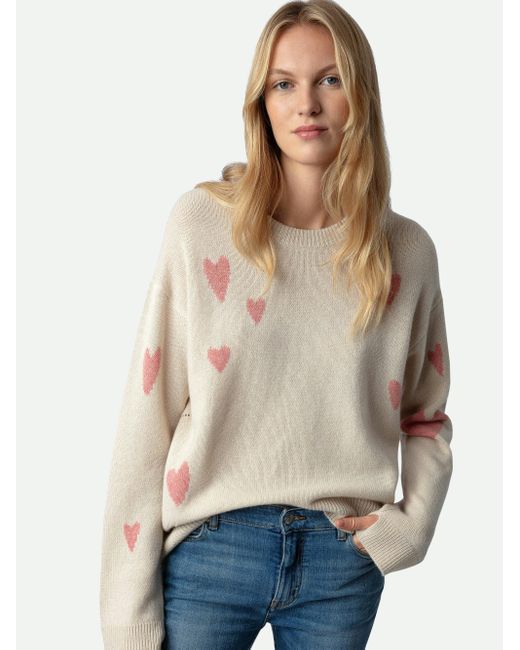 Zadig & Voltaire White Markus Heart-motif Relaxed-fit Cashmere Jumper