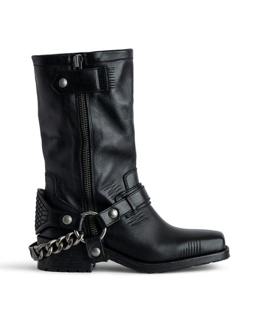 Zadig & Voltaire Black Igata Metal-chain Leather Ankle Boots