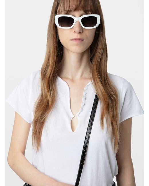 Zadig & Voltaire White Tuni Diamante Wings Henley T-shirt