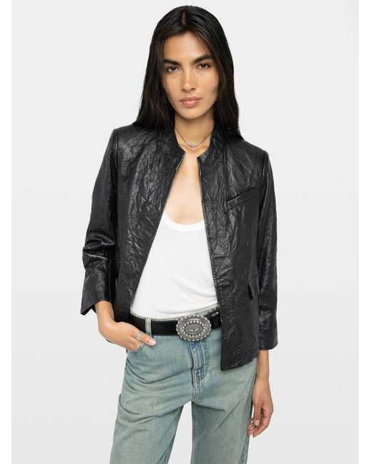 Zadig & Voltaire Black Veryn Creased Leather Blazer