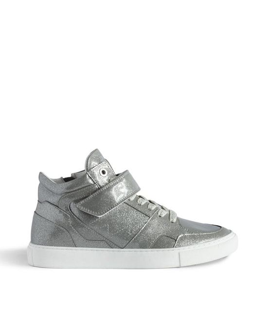 Zadig & Voltaire Gray Flash Infinity Glitter Patent-Leather Mid-Top Trainers