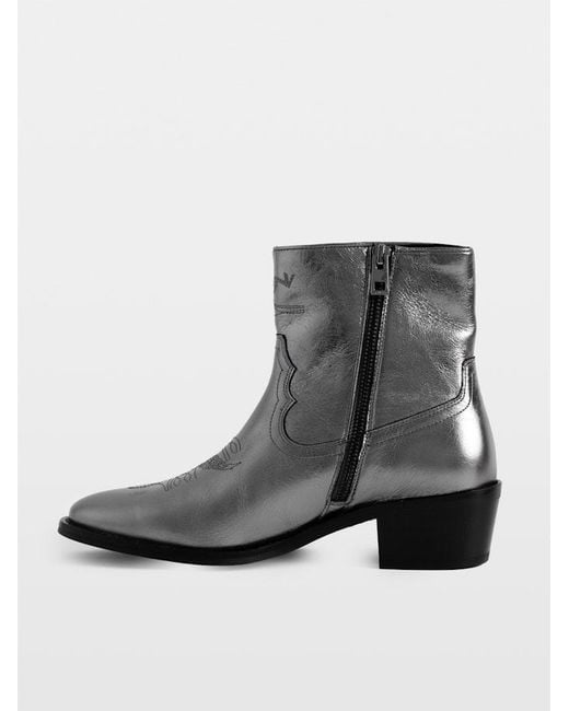 Zadig & Voltaire Gray Tex Low Vintage Metal Boots
