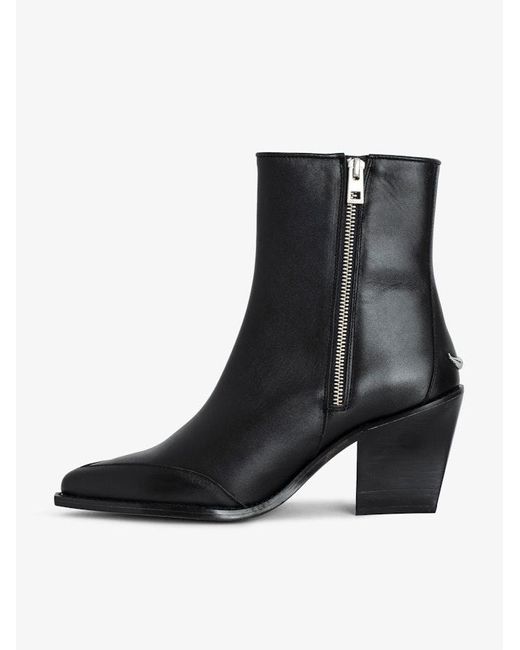 Zadig & Voltaire Black Cara Pointed-Toe Leather Ankle Boots