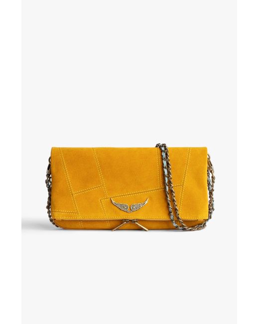 Zadig & Voltaire Rock Suede Patchwork Clutch in Yellow (Orange) Lyst