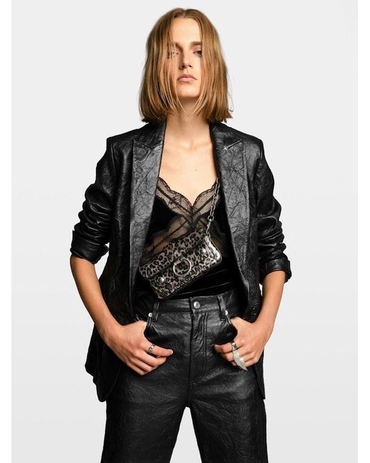 Zadig & Voltaire Black Kate Wallet Metal Leopard Bag