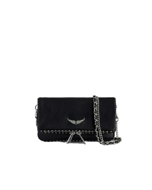 Zadig & Voltaire Black Rock Nano Studded Suede Clutch Bag