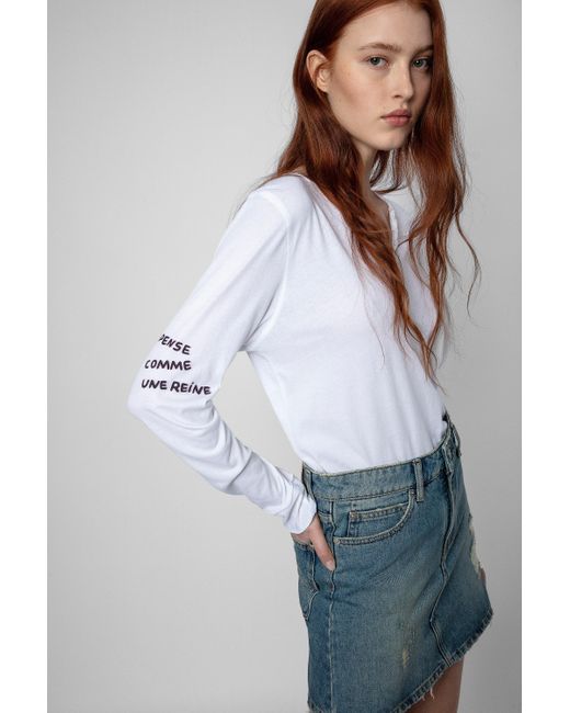 Mujer Ropa de Camisetas y tops de Camisetas Camiseta estampada de x Band of Sisters Zadig & Voltaire de Algodón de color Gris 