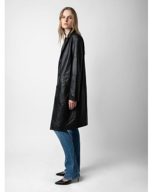 Zadig & Voltaire Black Macari Leather Coat