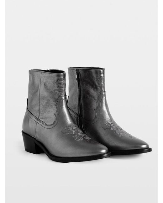 Zadig & Voltaire Gray Tex Low Vintage Metal Boots