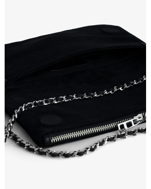 Zadig & Voltaire Black Rock Wing-charm Suede Clutch Bag
