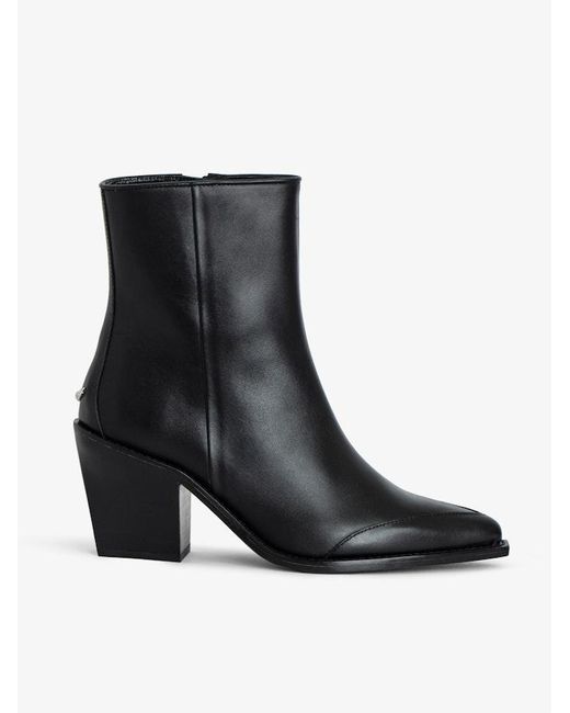 Zadig & Voltaire Black Cara Pointed-Toe Leather Ankle Boots