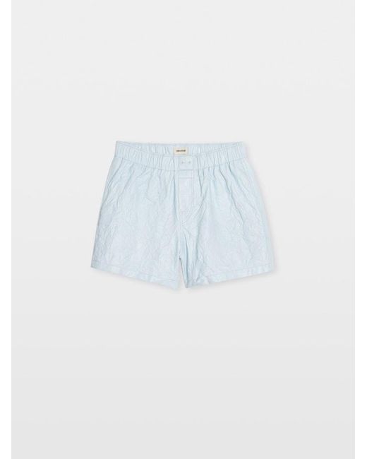 Zadig & Voltaire Blue Pax Crinkled Leather Shorts