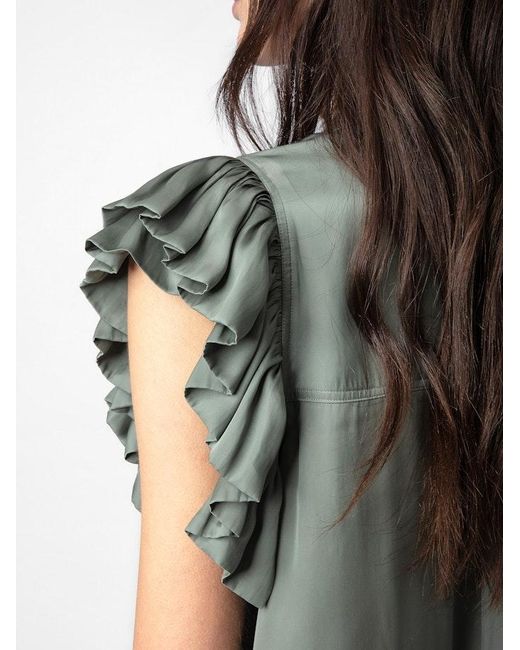 Zadig & Voltaire Green Tiza Satin Top