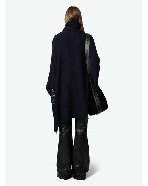 Zadig & Voltaire Black Palma Poncho 100% Cashmere