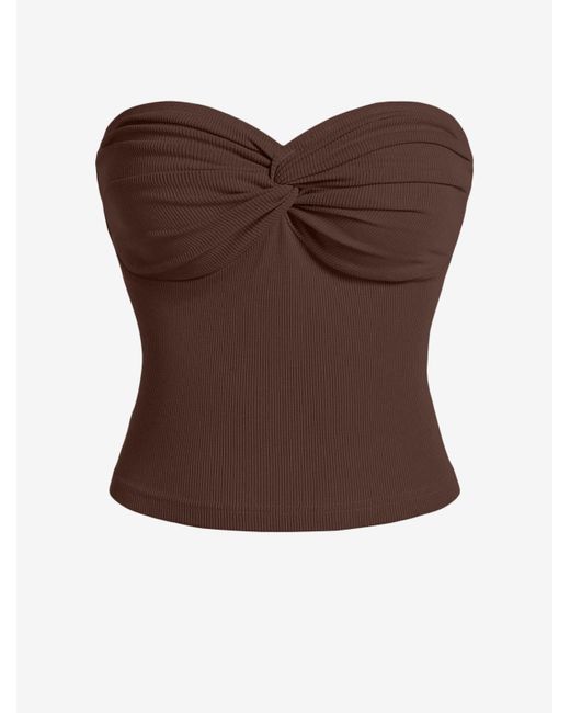 Zaful Brown Strapless Ribbed Jersey Twisted Bustier Tube Top
