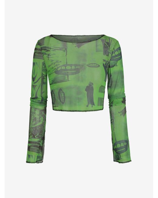 Zaful T-shirts Mesh See Thru Lip Collage Print Slit Cuff T Shirt in Green |  Lyst