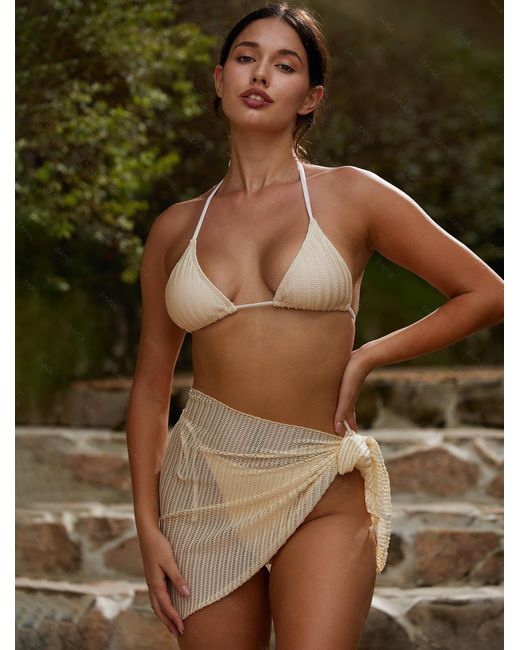 Zaful Sexy Beach Vacation Wheat Textured Solid Color See Thru Tie Side  Sarong Style Swim Cover Up Skirt in White | Lyst UK