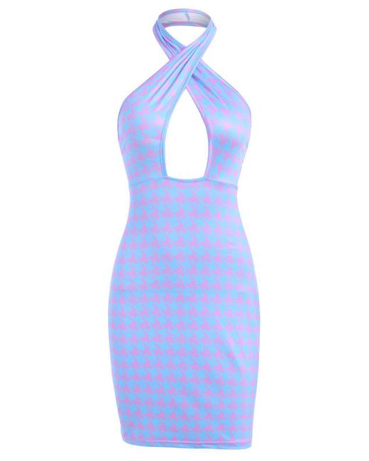 Cheap robe moulante découpée pied-de-poule fashion online Zaful en coloris  Bleu | Lyst